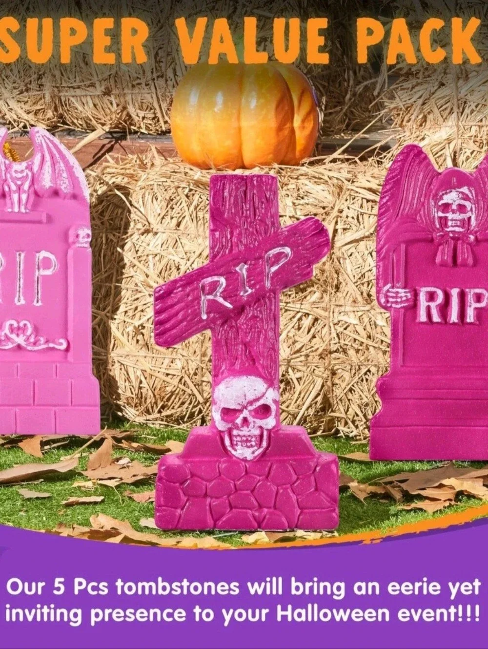 Halloween RIP Tombstone Yard Decor - Pink & Orange JOYIN 17” Halloween Foam